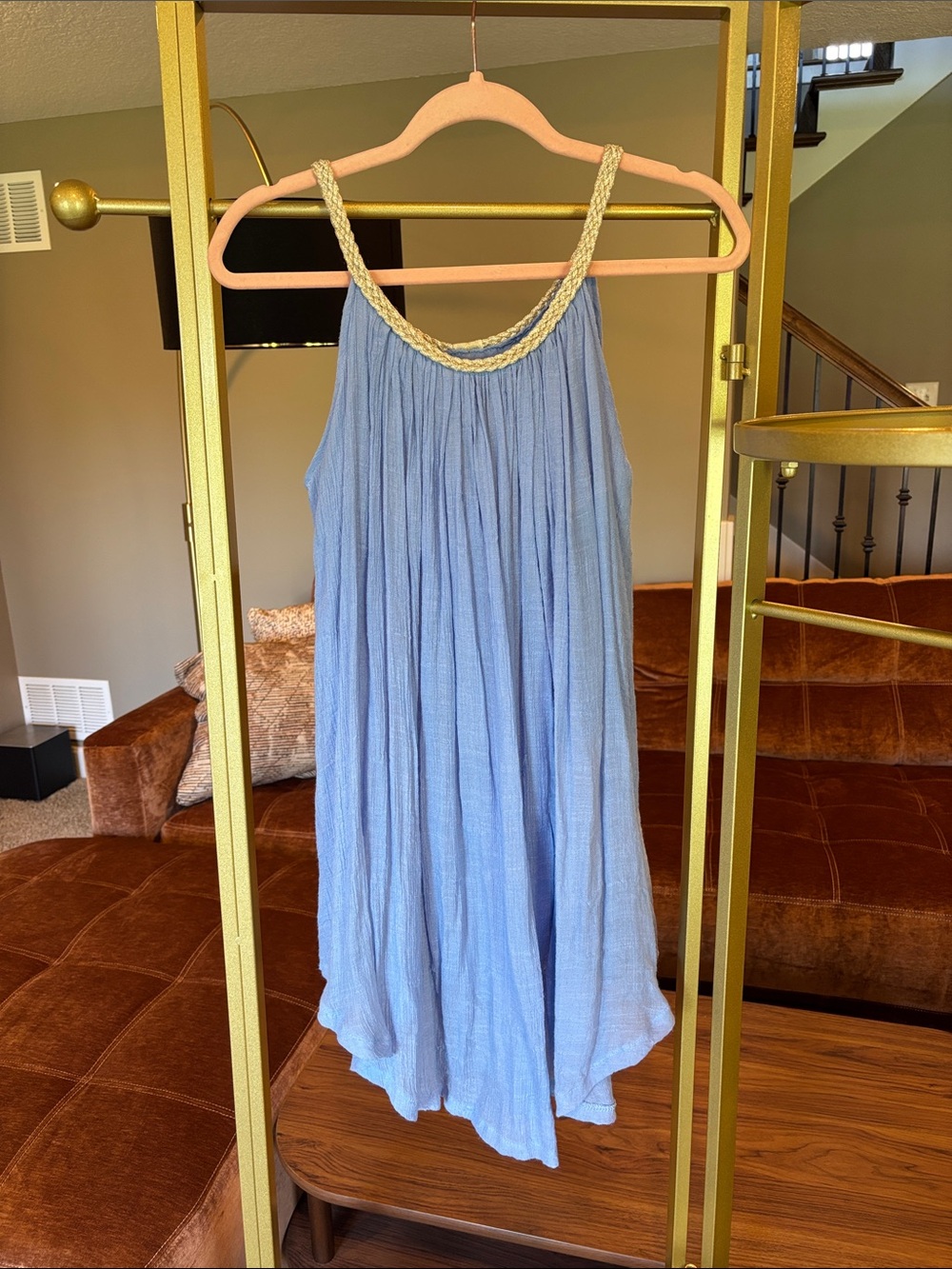 Pleated Tank Dress with Braided Neckline